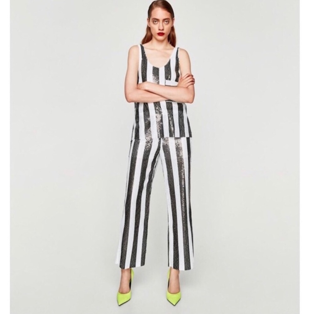 New Zara black and white sequin pants NWOT